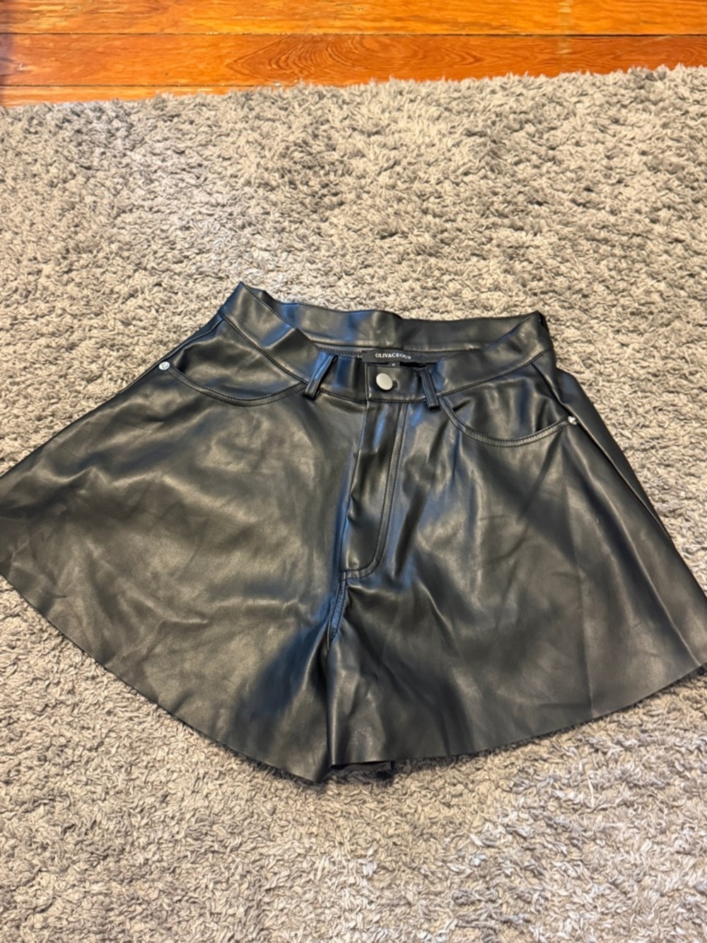 Olivaceous Black Faux Leather Skort